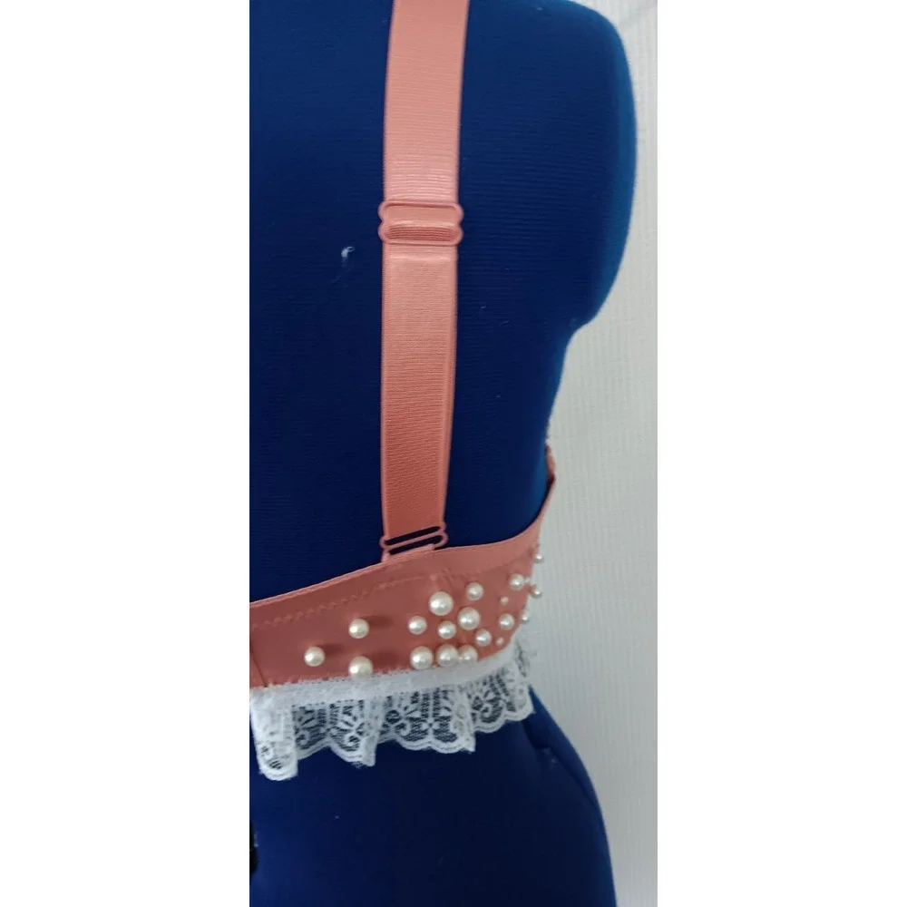 Sofra faux pearl lace beaded Adjustable Straps underwired‎ Peach Bra size 40DD